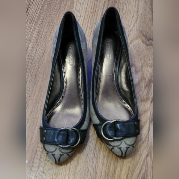 Coach Millie Womens Wedge Pumps  Khaki/Espresso Brown Tan Size 6.5 CHARITY - Picture 4 of 6